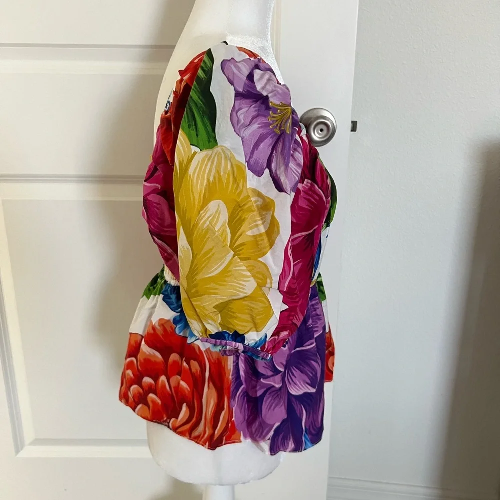 NWOT Farm Rio Multicolor Floral Puff Sleeve Top Small - Picture 6 of 10